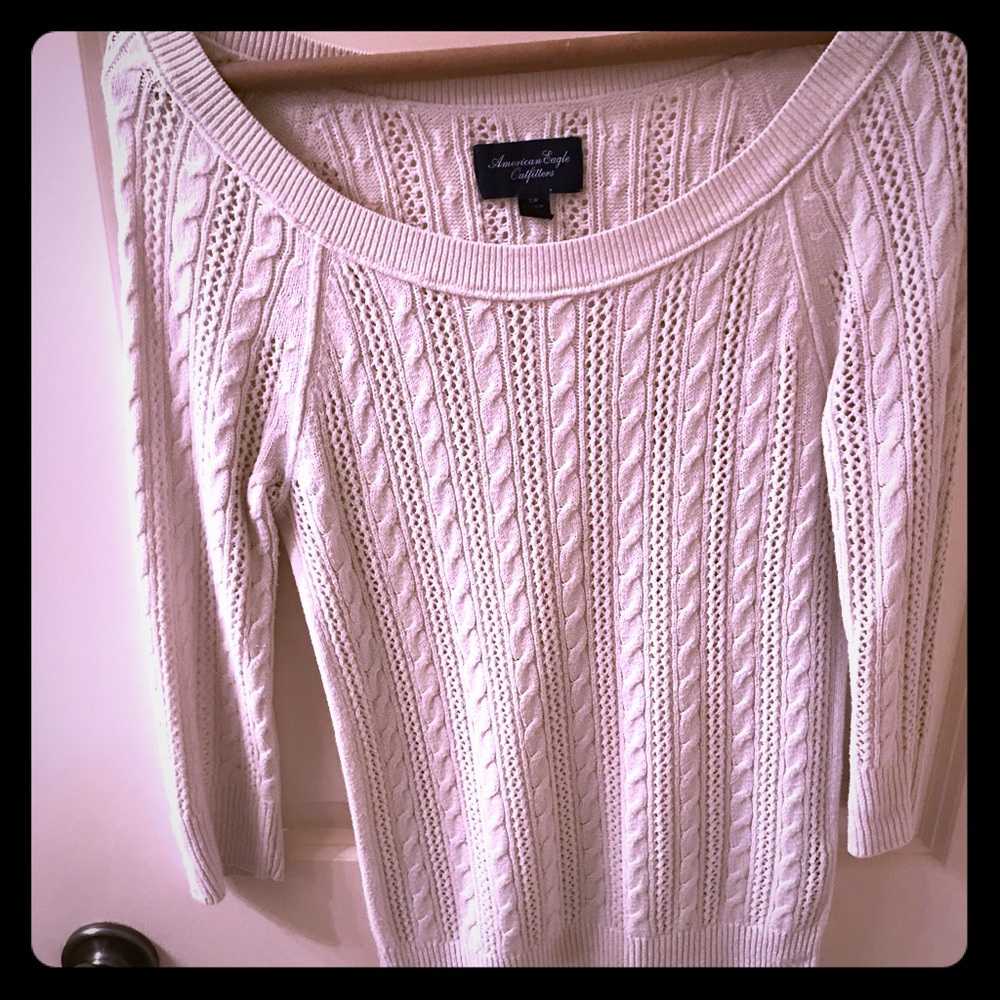 American eagle white short sleeve knitted sweater